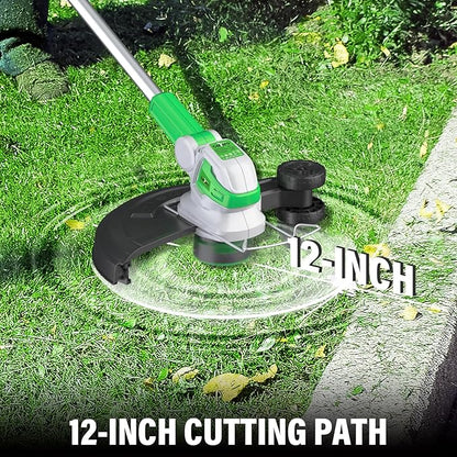 SOYUS Weed Wacker 12 Inch String Trimmer Cordless 20v Electric Weed Wacker, 2 Pcs 2.0Ah Battery Powered Weed Trimmer/Edger, Lightweight Grass Trimmer with 8 Pcs Replacement Spool Trimmer Lines