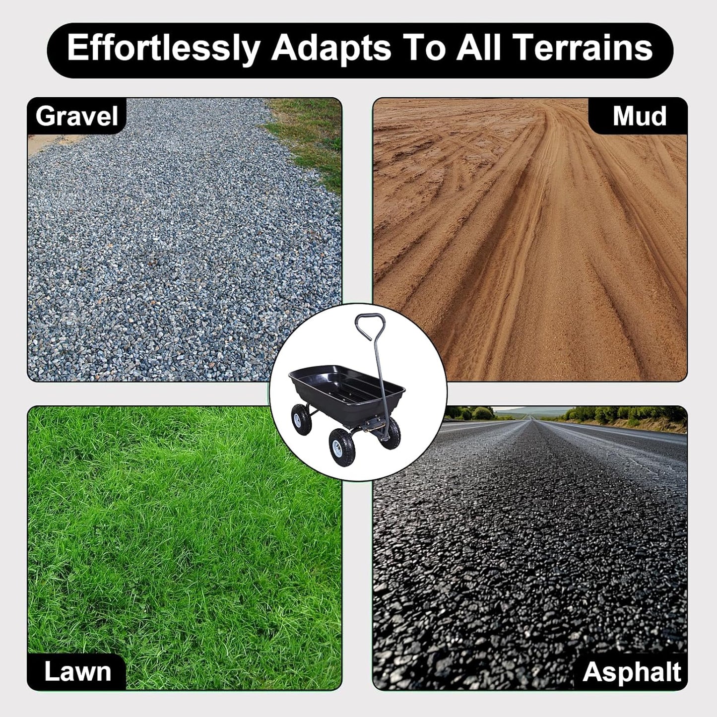 AAIN Heavy Duty Garden Cart with 10" Pneumatic Plastic Tires, 600LB Capacity, 180° Rotating Handle & Quick Release System, Black 4 Cu.Ft Poly Dump Wagon for Yard, Outdoor, Beach, Home