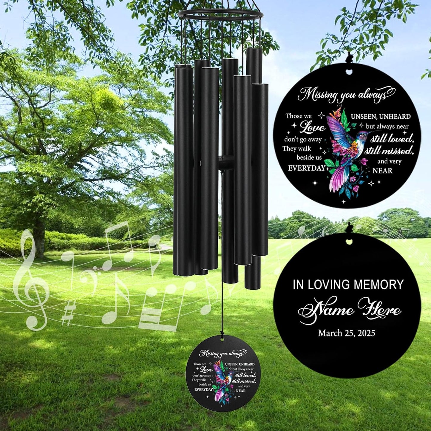 Personalized 36" Memorial Wind Chimes, Bereavement Gift to Honor a Loved One's Remembrance, Sympathy Gift for Loss of Mother Father Husband, for Outdoor Garden