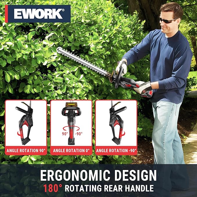 EWORK 20V 22-Inch Electric Hedge Trimmer Cordless 5/8" Cutting Capacity, Lightweight 4.3 Lbs, Battery Powered Bush Trimmer, Handheld Shrub Trimmers with Battery and Charger for Garden, Yard