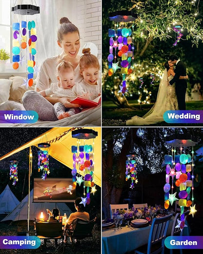 Toodour Solar Decorative Lights Outdoor, Colorful Shells Lights Gifts for Mom Grandma Women Wife Girls, Solar Wind Chimes Outside Decorative Mobile Lights for Holiday Garden Porch Yard Window Decor