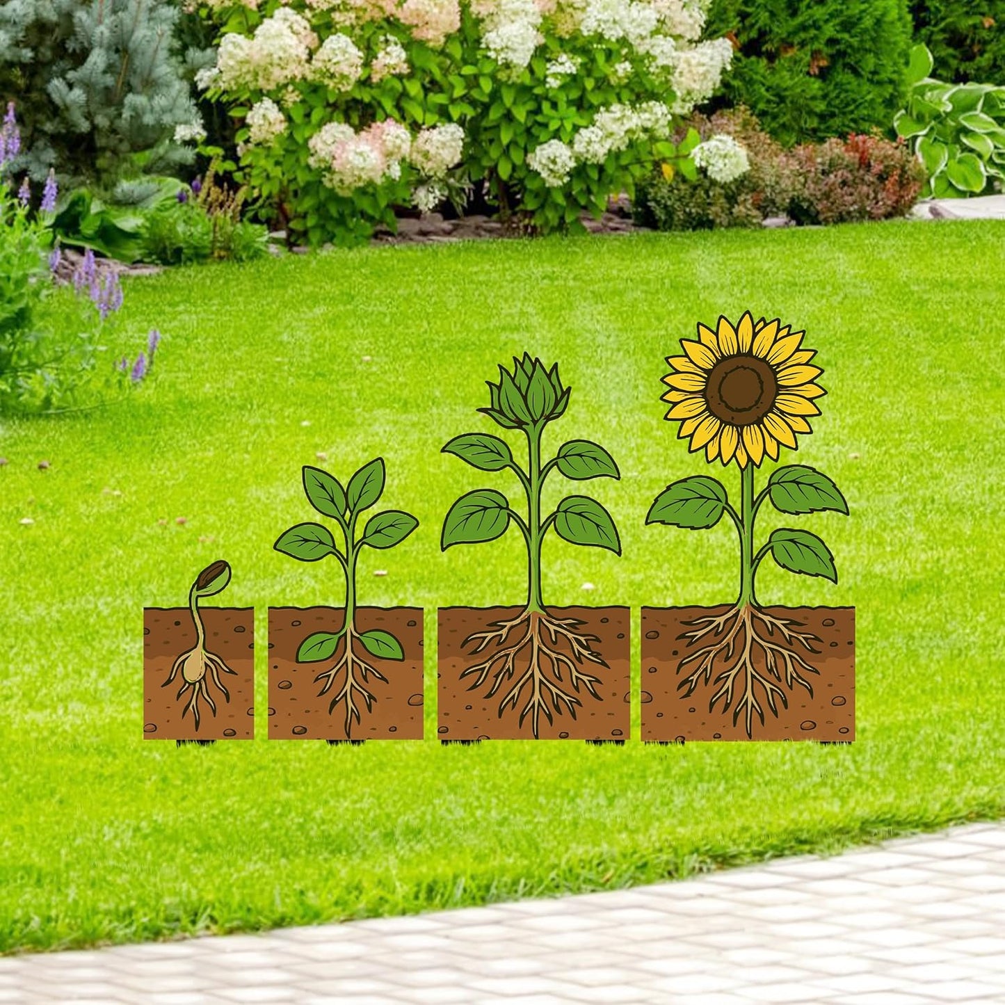 Personalized Sunflower Growth Garden Stakes Combo 2 Set, Custom Metal Gardening Markers, Decorative Outdoor Yard Sign, Art Decor Gifts for Nature Lovers, Grandmother, Mom, Dad