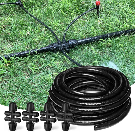 50FT 1/2 Inch Drip Irrigation Tubing with 4 Pack 1/2" to 1/4" Drip Irrigation Fittings, Drip Line Hose & Push-to-Fit 6 Way Splitter Connectors,for Drip Irrigation Parts, Drip Irrigation System