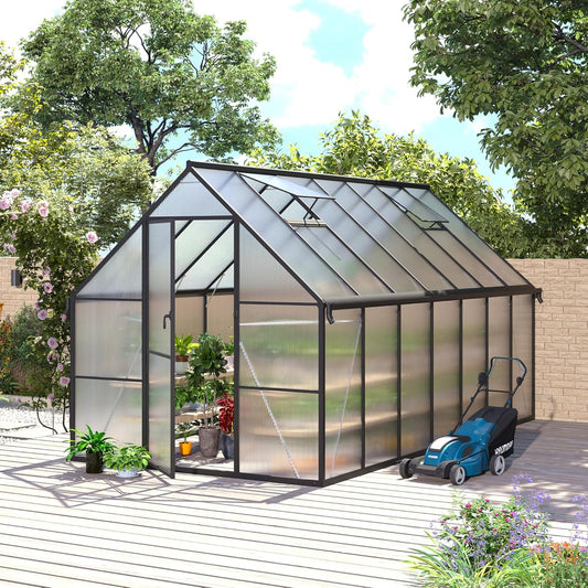 8x14 FT Greenhouse for Outdoors, Polycarbonate Greenhouse with Roof Vent, Enhanced Aluminum Large Walk-in Green House for Garden Backyard