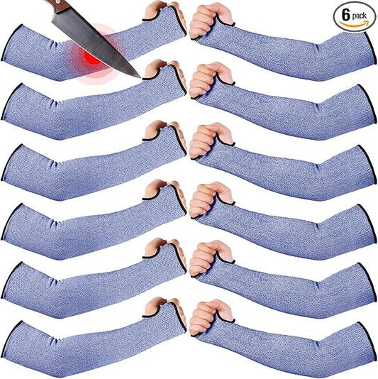 JaGely 6 Pairs Level 5 Cut Resistant Sleeves with Thumb Hole 18 Inches Arm Protection Sleeve Farmer Gardening (Blue)