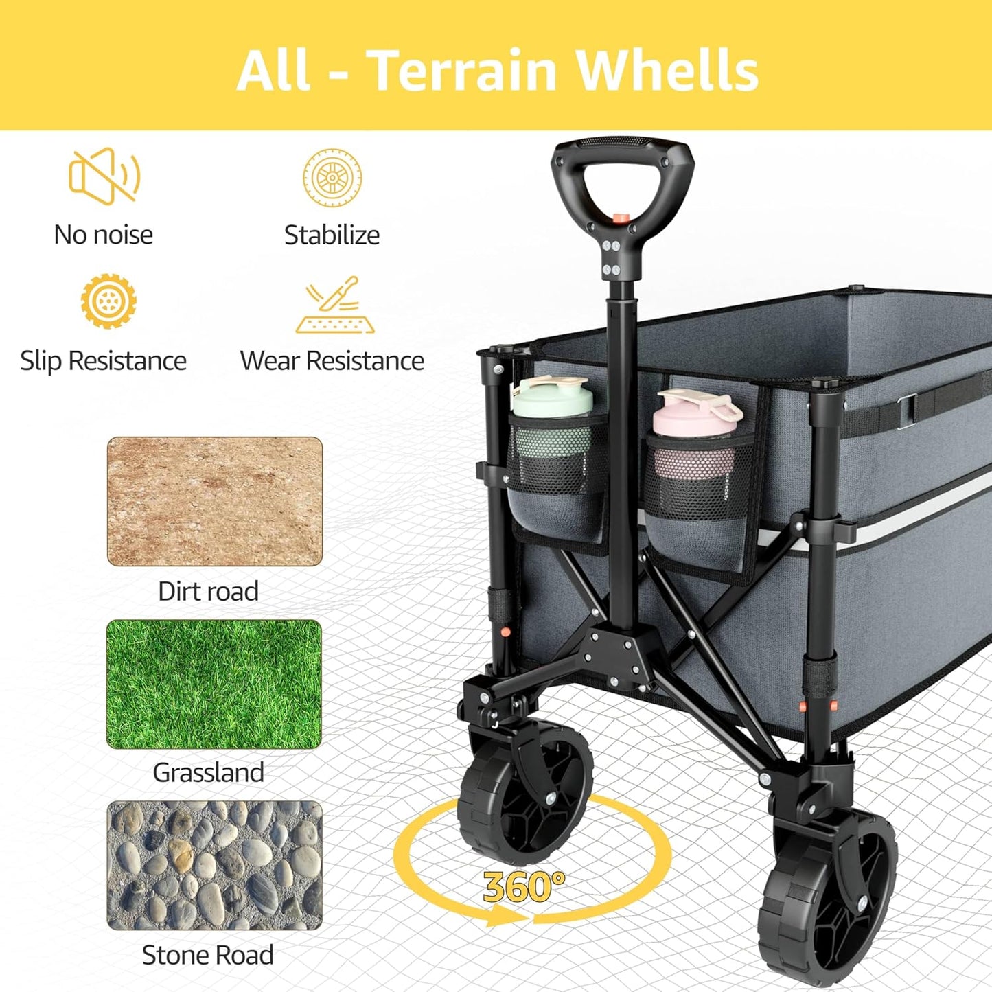 Collapsible Wagon Cart with Wheels Foldable - Folding Utility Heavy Duty Wagons Carts for Grocery Sports Garden Shopping Camping Wheelbarrows (Gray, 120L)