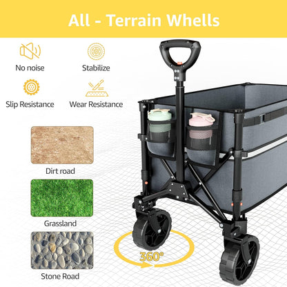Collapsible Wagon Cart with Wheels Foldable - Folding Utility Heavy Duty Wagons Carts for Grocery Sports Garden Shopping Camping Wheelbarrows (Gray, 120L)