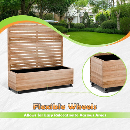 Metal Raised Garden Bed with Trellis, 2-in-1 Planter Box & Privacy Screen for Climbing Plants, Outdoor Standing Flower Bed with Drainage Holes, 47.2" L x 16.7" W x 70.8" H, Cut Oak Grain