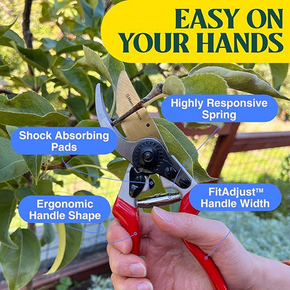 Haus & Garten EnduroPRO Ergonomic Bypass Pruners - Professional Titanium Garden Shears - Heavy Duty Hand Pruning Scissor, Tree Trimmer, Gardening Tool, Branch, Hedge, Rose, Shrub & Bush Clippers