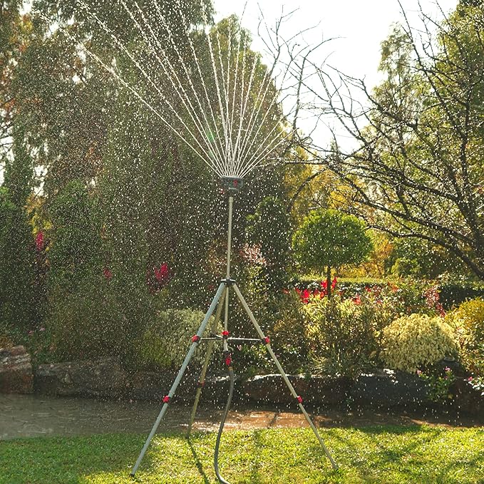 Eden 94154 PRO The Heaviest Weight Tripod (5.37 lbs) Adjustable 4-Way Mini Turbo Metal Oscillating Sprinkler W/Quick Connect Starter Set, Covers up to 4,069 sq. ft. Telescoping Tripod Style
