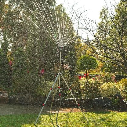 Eden 94154 PRO The Heaviest Weight Tripod (5.37 lbs) Adjustable 4-Way Mini Turbo Metal Oscillating Sprinkler W/Quick Connect Starter Set, Covers up to 4,069 sq. ft. Telescoping Tripod Style