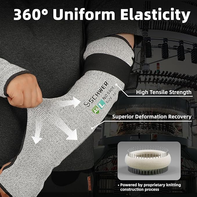 Schwer 2 Pairs PRO-SKIN ANSI A6 Cut Resistant Sleeves With 2.0 Detachable Hook and Loop Straps, Non-PFAS, High Risk Cut Protection Arm Sleeve, Gardening Sleeves, Protective Sleeve for Arms