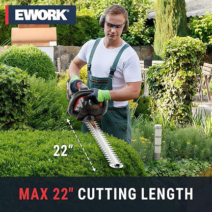 EWORK 20V 22-Inch Electric Hedge Trimmer Cordless 5/8" Cutting Capacity, Lightweight 4.3 Lbs, Battery Powered Bush Trimmer, Handheld Shrub Trimmers with Battery and Charger for Garden, Yard