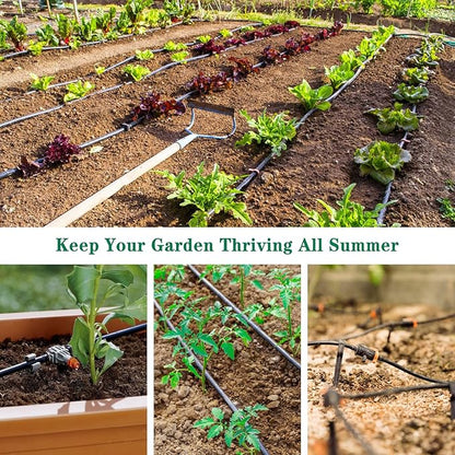 1/4 Inch Drip Irrigation Fittings Kit：140 Pieces Drip Irrigation Parts with Sharp End for 1/4" Irrigation Tubing Barbed Connectors for Home Garden 60 Couplings 50 Tees 20 Elbows 10 Goof Plugs