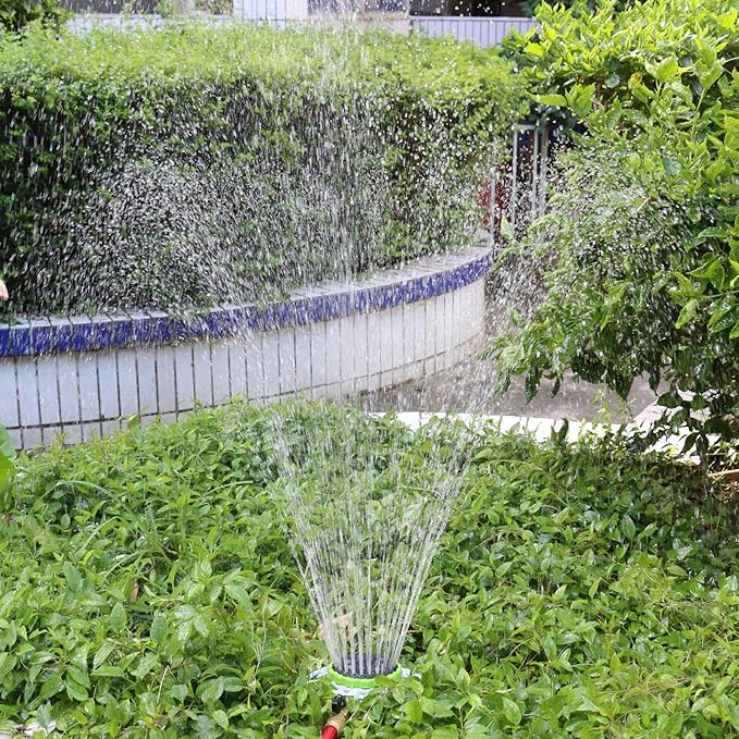 STYDDI Turret Pattern Sprinkler, 8-Pattern Stationary Water Sprinkler on Metal Decorative Base for Watering Small and Large Yards, Lawns, Garden or Odd Shaped Areas, Covers up to 1,225 sq. ft.
