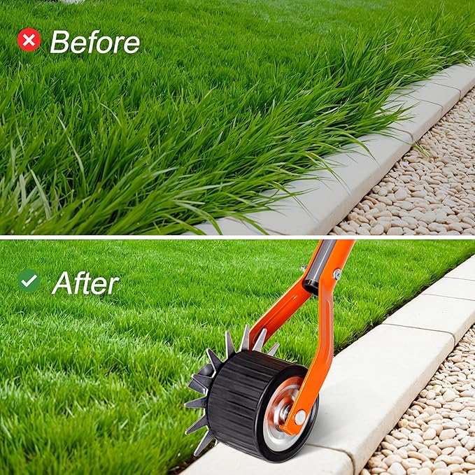 Walensee Wheel Rotary Edger, 69.7 Inch Hand Manual Edger Lawn Tool with Adjustable Stainless Steel Handle, Trimming Grass Weed Edger with Cushion Grip for Garden Sidewalks Driveways and Landscaping