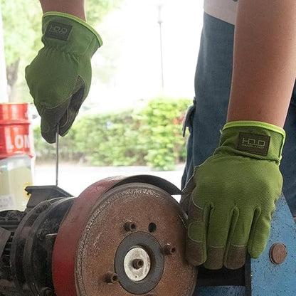 HLDD HANDLANDY Leather Work Gloves for Men & Women, Cowhide Gardening Gloves Utility Work Gloves, Mechanic Construction Driver Gloves (XL, Green)