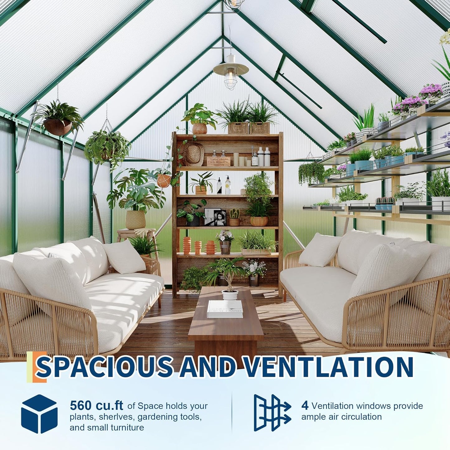 8'X10' Aluminum-Framed Polycarbonate Greenhouse, Heavy Duty Polycarbonate Greenhouse with Quick Setup Structure and Roof Vent, Large Enhanced Aluminum Greenhouses Kit for Outdoors