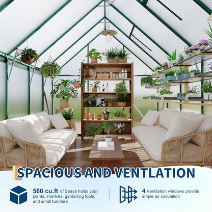 8'X10' Aluminum-Framed Polycarbonate Greenhouse, Heavy Duty Polycarbonate Greenhouse with Quick Setup Structure and Roof Vent, Large Enhanced Aluminum Greenhouses Kit for Outdoors