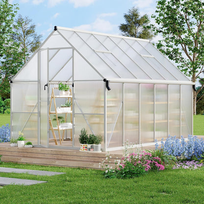 8'X12' Aluminum-Framed Polycarbonate Greenhouse, Heavy Duty Polycarbonate Greenhouse with Quick Setup Structure and Roof Vent, Large Enhanced Aluminum Greenhouses Kit for Outdoors