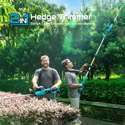 SEESII Pole & Cordless Hedge Trimmer 2-in-1: Electric Bush Trimmer with 20" Dual-Action Blade - 2 Pcs 4.0Ah Batteries, Telescopic Pole, Adjustable Rotating Head, Handheld Hedge Cutter for Tree Shrubs