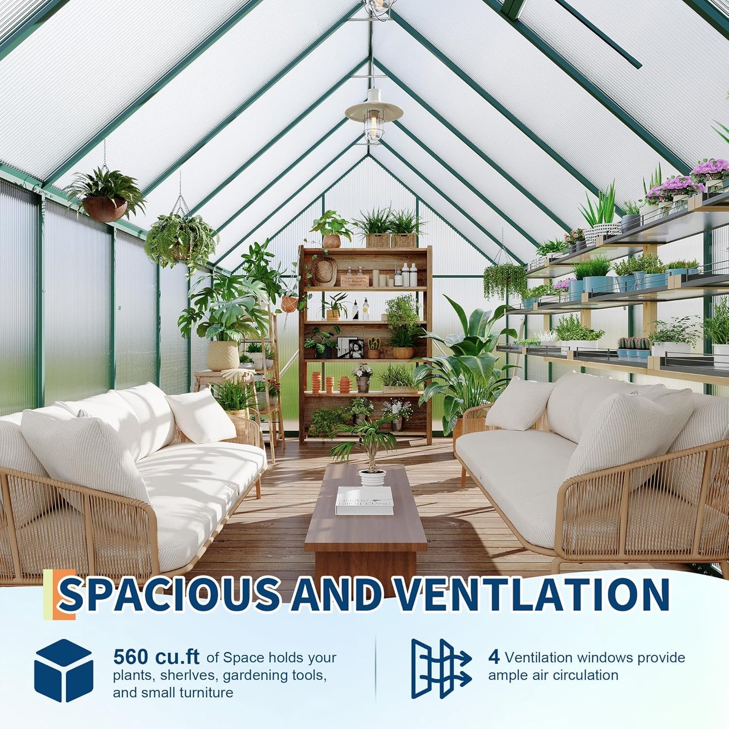 8'X14' Aluminum-Framed Polycarbonate Greenhouse, Heavy Duty Polycarbonate Greenhouse with Quick Setup Structure and Roof Vent, Large Enhanced Aluminum Greenhouses Kit for Outdoors