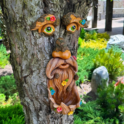 Mood Lab Tree Face Decor - Outdoor Bird Feeder - Old Man Face Decoration with Flowers - Tree Garden Hugger - Yard Art Statues