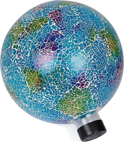 Alpine Corporation - Shades of Blue Crackle Glass Gazing Ball, Colorful Garden Décor for Patio & Yard, 12" Tall (Multicolor)