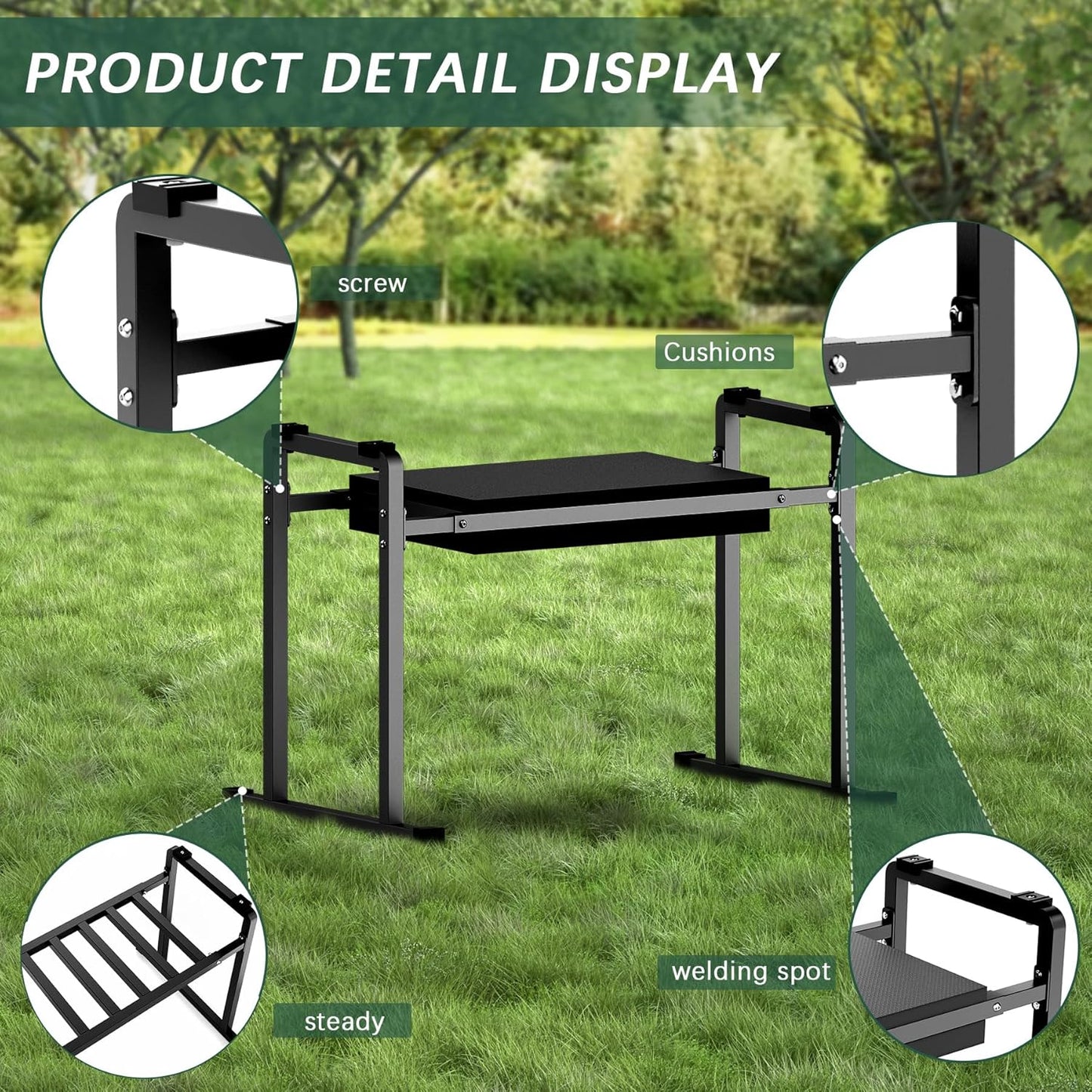 Garden Kneelers Seat, Stable and Save Anti-Tipping Design 10.2" Wider Garden Kneeler and Seat with Handle, Heavy Duty Gardening Stool for Seniors, Gardening Weeding Bench for Gardeners Parents - Black