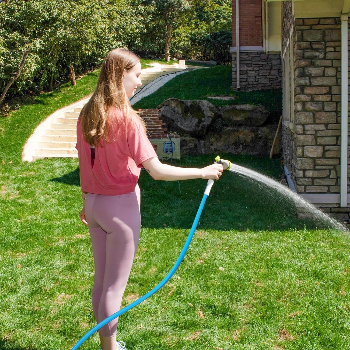 Fevone 75 ft x 5/8" No Kink Garden Hose, 3-Sided Prism Design to Prevent Kinks, Drinking Water Safe, 150 PSI Heavy Duty Water Hose, Flexible Hybrid Polymer with 3/4" Aluminum Fittings