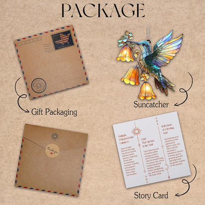 Hummingbird Flower Acrylic Suncatcher Stained Glass Effect Window Car Hanging Christmas Ornament Indoor Outdoor Decor Garden Sun Catcher Panel for Bird Lover for Women Mom Grandma