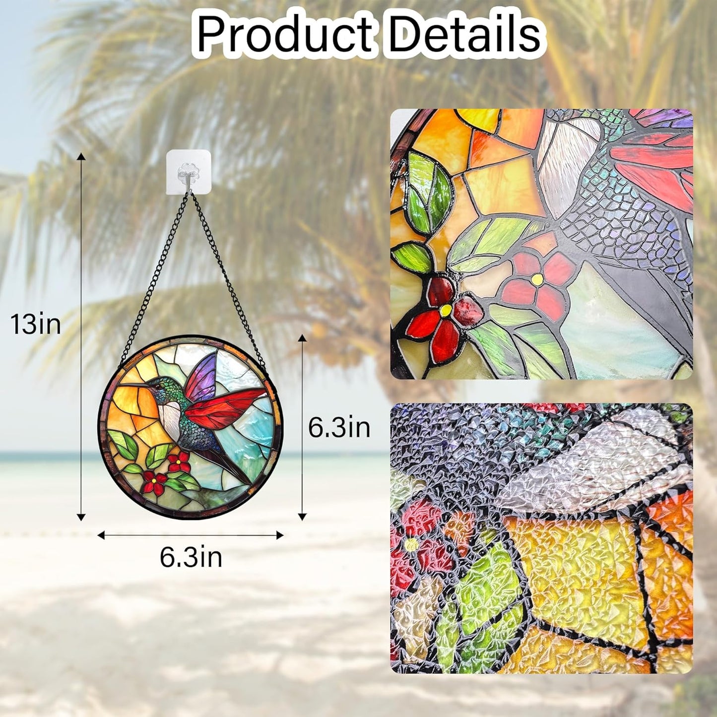 Stained Glass Window Hanging, Hummingbird Gifts Sun Catchers Diamond Glass Panel Hangings Birds Suncatcher Decor for Birthday for Women, Men, Wife, Aunt, and Mom 6.3 in