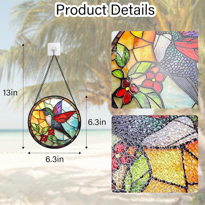 Stained Glass Window Hanging, Hummingbird Gifts Sun Catchers Diamond Glass Panel Hangings Birds Suncatcher Decor for Birthday for Women, Men, Wife, Aunt, and Mom 6.3 in