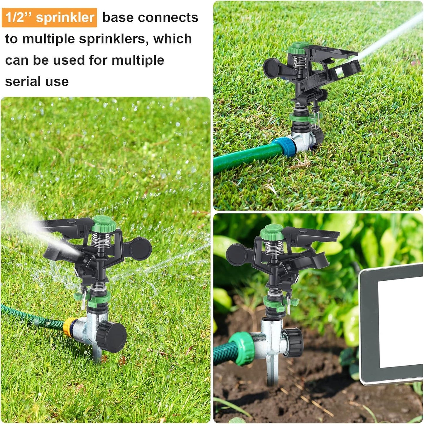 Pulsating Metal Spike Rotating Large Area Impact Sprinkler for Yard Lawn Garden (12, Black and Green)