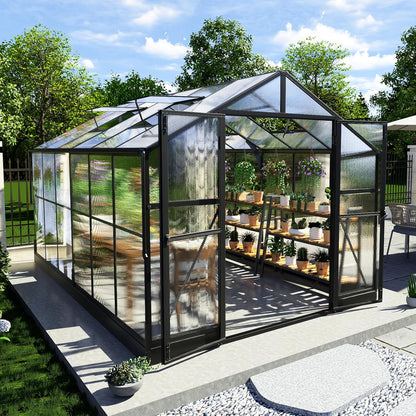 AMERLIFE 8x12x7FT Polycarbonate Greenhouse, Walk in Greenhouse with Quick-Connect System, Green House with 4 Vent Windows and Swing Lockable Door, Greenhouses for Outdoors, Sunroom Black