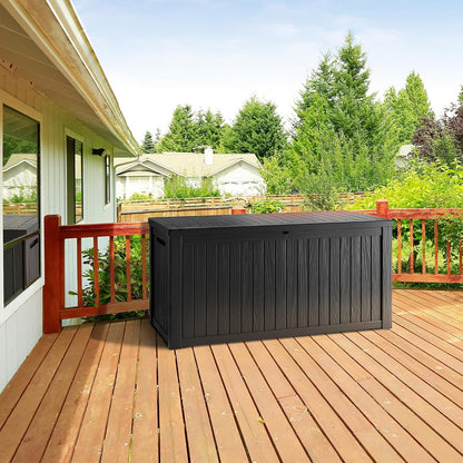 TARKARI 270 Gallon Lockable Resin Deck Box, Waterproof & UV-Resistant Outdoor Storage Box for Outdoor Cushion Storage, Garden Tools & Pool Accessories Storage, Black