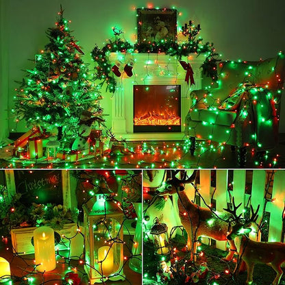 Brizled Red & Green Christmas Lights, 78.74ft 240 LED Outdoor Christmas Lights Connectable, 8 Modes Mini Xmas Light String Plug-in Mini Xmas Tree Light with Timer for Outside Garden Party Decor