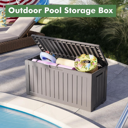 Outdoor Storage Box, Resin Deck Boxes Indoor and outdoor, Waterproof Storage Box Lockable Lid (Grey, 73 Gallon)