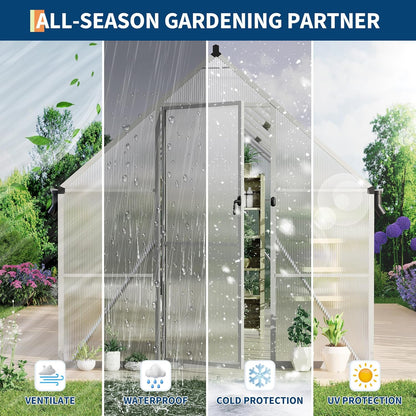 8'X16' Aluminum-Framed Polycarbonate Greenhouse, Heavy Duty Polycarbonate Greenhouse with Quick Setup Structure and Roof Vent, Large Enhanced Aluminum Greenhouses Kit for Outdoors