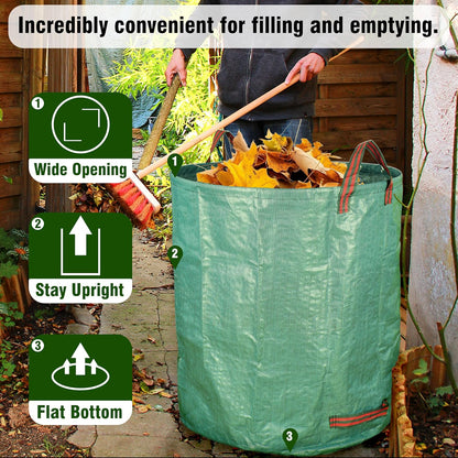 Gardzen 3-Pack 80 Gallon Yard Waste Bags, Reusable Heavy Duty Collapsible Garden Leaf Bags with Plastic Ring, Stand-Up Yard Waste Bin for Leaves, Lawn Debris & Grass Clippings