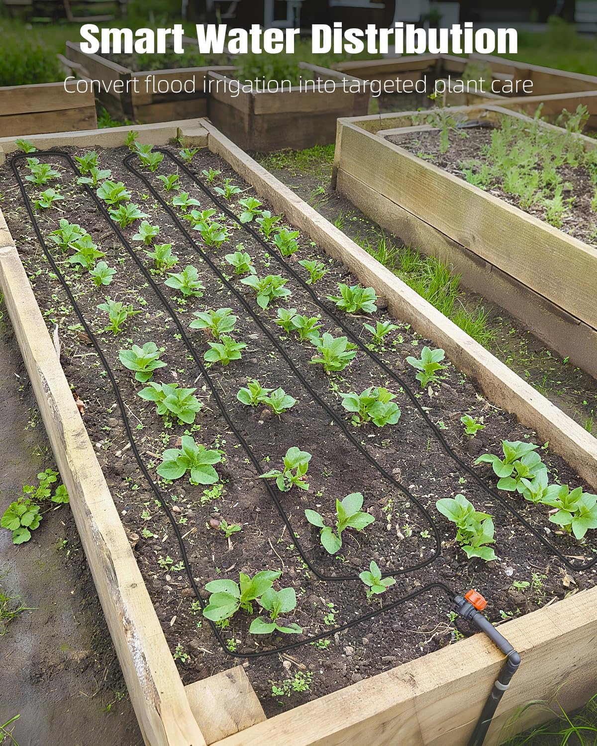 Pawfly 100 ft 1/4 Drip Irrigation Tubing, 1/4" Emitter with 6" Spacing, Polyethylene Drip Line with 12 Parts, Black Distribution Tubing for Garden System, Drip Irrigation Hose Roll