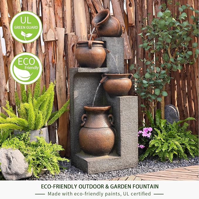 53''H Water Fountain Outdoor Garden Fountain Large- 4 Tiered Cascading Bowls and Outdoor Fountains and Waterfalls with Lights for Garden, Patio, Backyard, Porch Home Art Decor