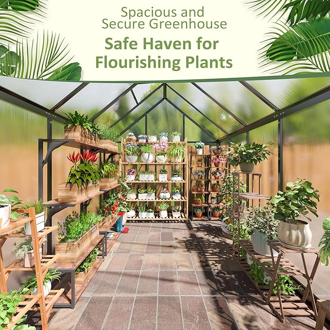 6x9 FT Quick Setup Polycarbonate Greenhouse with Roof Vent, Large Aluminum Walk-in Green House for Outdoor Garden Backyard, Black