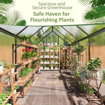 6x9 FT Quick Setup Polycarbonate Greenhouse with Roof Vent, Large Aluminum Walk-in Green House for Outdoor Garden Backyard, Black