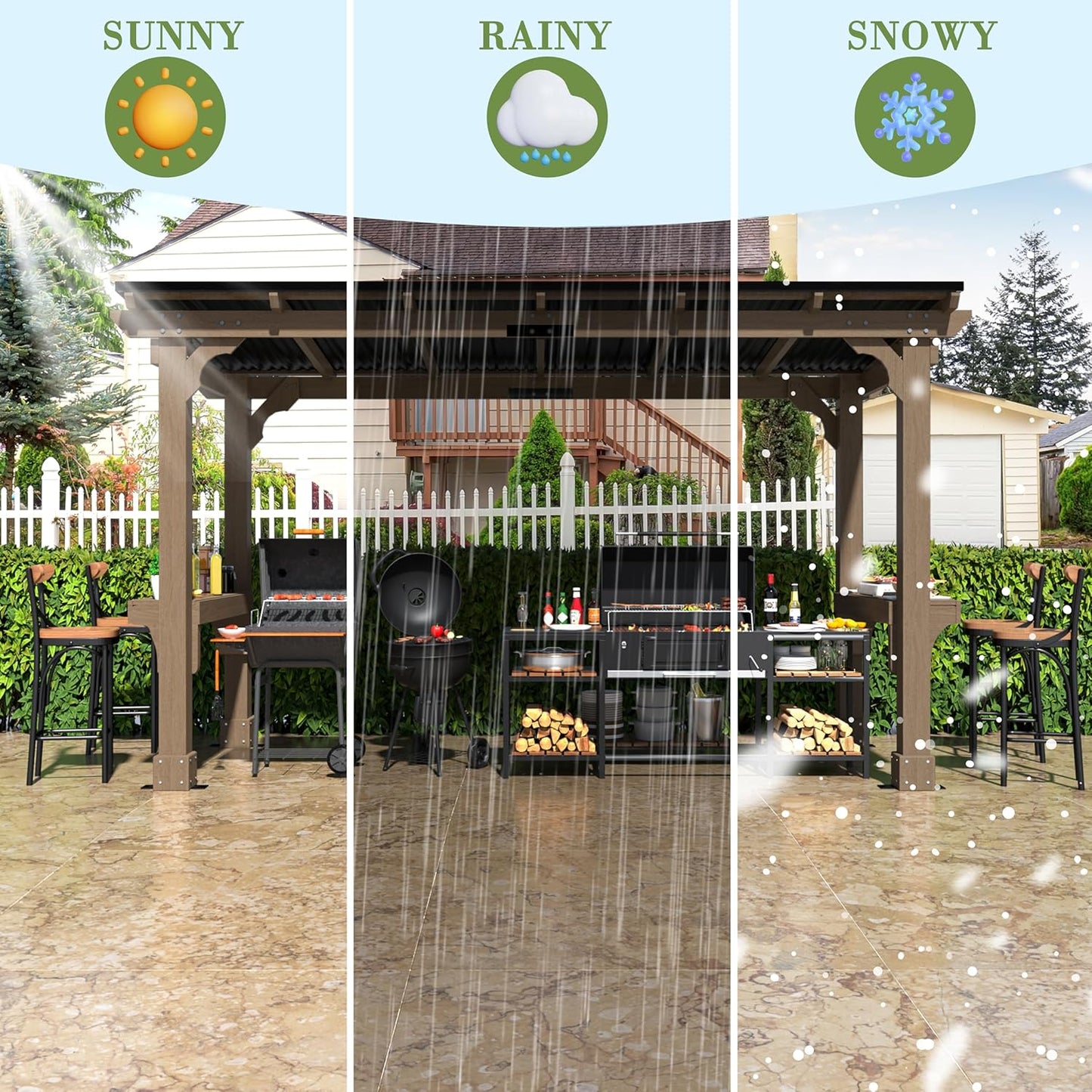 MUPATER 6 x 13 FT Wooden Grill Gazebo with Sloping Metal roof, Heavy Duty Hard Top Grill Gazebo Suitable for 2 Full-Size Grills, BBQ Canopy for Outdoor Patio, Lawn, Garden