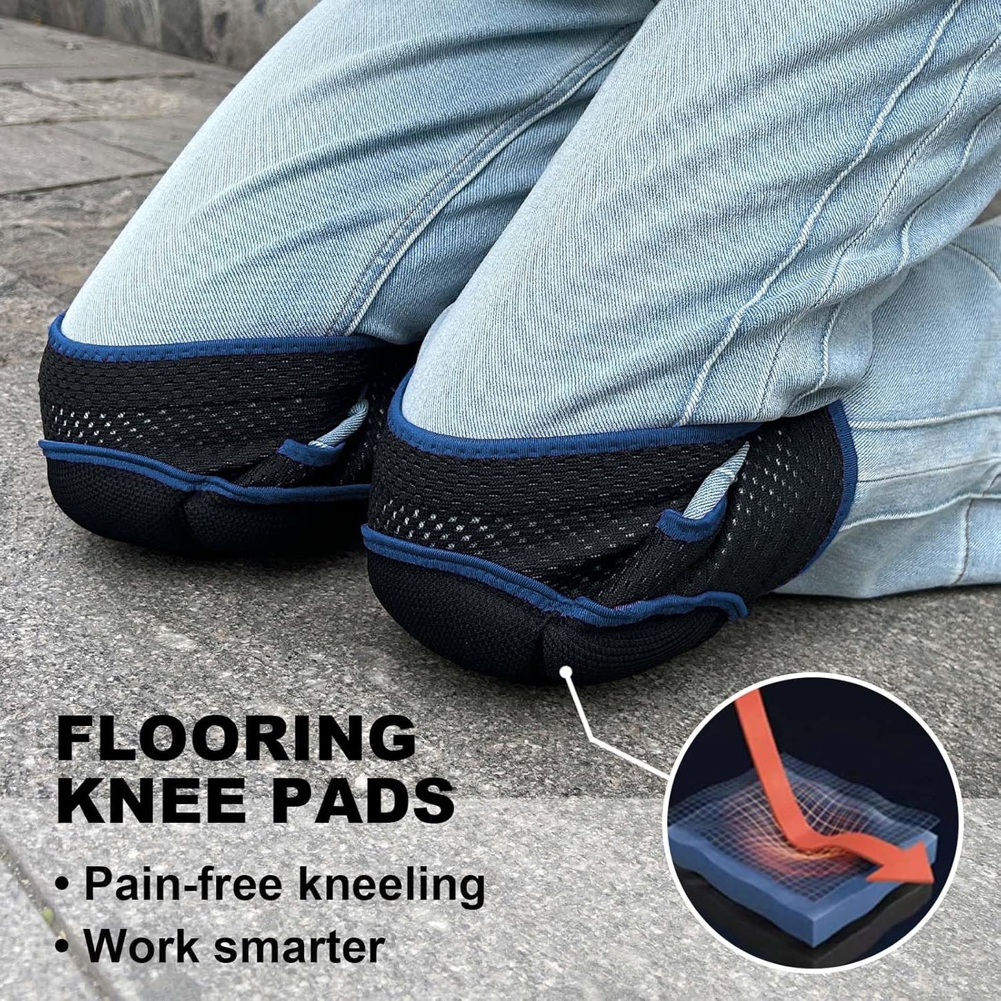 Soft Knee Pads for Women, Mens Knee Pad for Scrubbing Cleaning Floors, Breathable Gardening Knee Protector for Yard Roof Construction Work, Adjustable Knee Cushion with Strap for Adult, Blue Small
