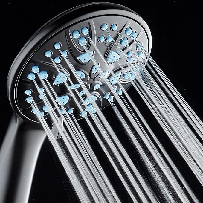 AquaDance Antimicrobial/Anti-Clog High-Pressure 6-Setting Hand with with Microban Nozzle Protection from Growth of Mold, Mildew & Bacteria for Stronger Shower! Aqua Blue Jets – 1.8 GPM