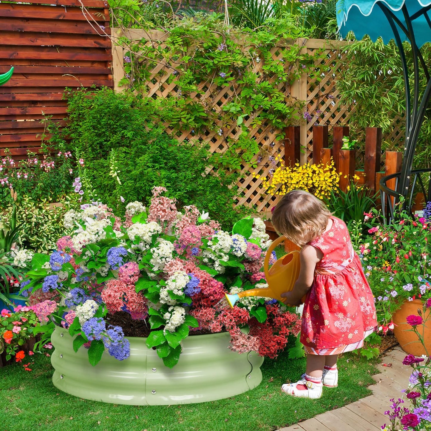 BPS Metal Raised Garden Bed, 2-Pack 2.5FT Diameter Galvanized Planter Raised Garden Boxes for Flower Planters, Vegetables Herb