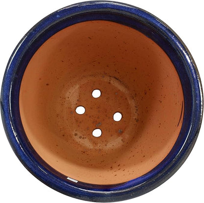 Sunnydaze Large Ceramic Plant Pot - Round Outdoor Glazed Ceramic Planter Pot with Drainage - Studio - Imperial Blue - 18.5"