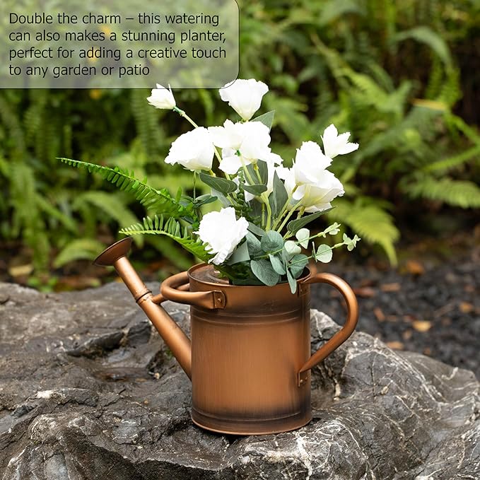 Gardenised 1 Gallon Metal Watering Can with Removable Long Spout & Sprinkler Head for Indoor & Outdoor Use Ideal for Garden Flowers Potted Plants Houseplants Modern Decorative Home Accessories, Bronze